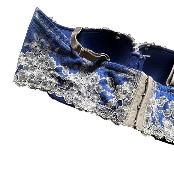 Torrid Curve Bra Push up 46DD Underwire Lace Overlay Blue Gray Lined - Picture 5 of 9